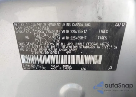 2017 Toyota Rav4 Xle from USA, damaged, VIN 2T3WFREV9HW401653